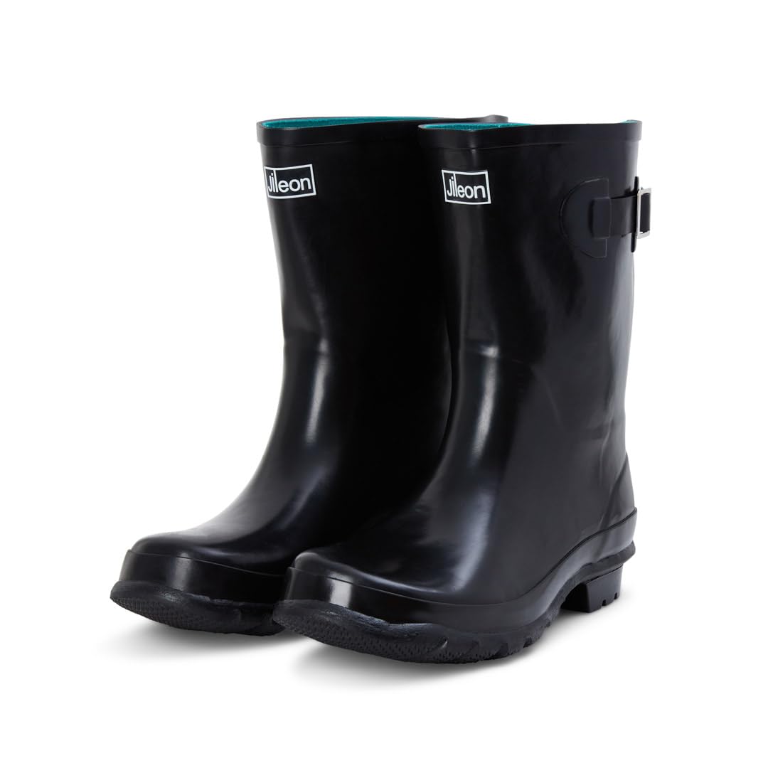 Jileon Mid Calf Rain Boots - Specially Designed For Wide Feet, Ankles or Calves - Half Height Waterproof Durable Wide Calf Rain Boots