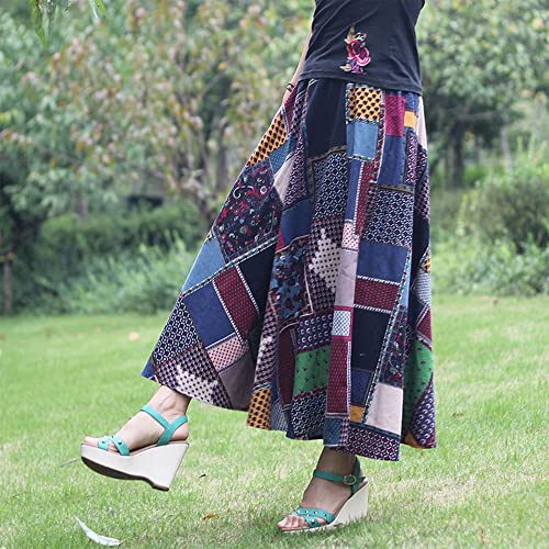 Falda,Henniu Saia longa feminina Boho floral vintage plus size com cintura elástica bolsos laterais