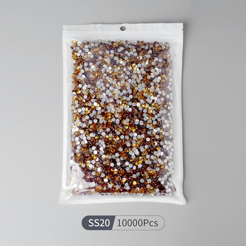 Image of 10000PCS Gold Yellow Rhinestones Bulk, Flat Back Crystal Glass Stone Round Gems,SS20, 4.6-4.8mm