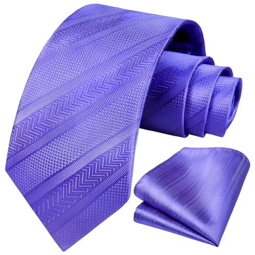 Image of HISDERN Stripe Tie Mens Ties with Pocket Square Set Classic 3.4'' Silk Formal Necktie Handkerchief for Business Wedding