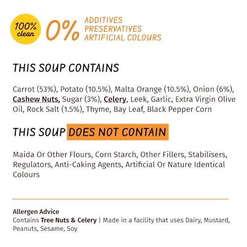 Image of Simplify Foods Carrot & Orange Instant Soup | Made with 53% Real Carrots & 10.5% Orange Pulp | Pack of 1 (Makes 400ml) | Just Add Hot Water | No Cooking Required | Clean Label | 0% Additives or Preservatives