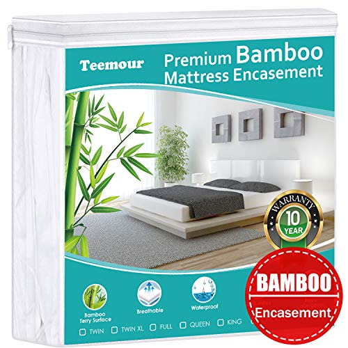 Premium Cooling Bamboo Zippered Mattress Encasement 6-Sided Waterproof Mattress Protector Hypoallergenic Noiseless Mattress Cover Cotton Terry Surface Mattress Pad Cover (King)