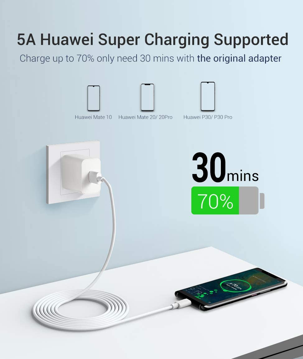 Quntis 40W 2M Cavo USB Type-C Ricarica Rapida, 5A Cavo Huawei Supercharge per Huawei P40/ P30/ P20 Pro/Mate 30/20 Lite, QC 3.0 Cavo Samsung Tipo C per Galaxy, Cavetto Xiaomi, Sony, OnePlus
