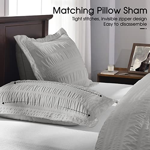 Basic Beyond Twin Comforter Set For Girls And Boys - Grey Seersucker Comforter Set Twin Size,Lightweight Down Alternative Comforter With 1 Pillow Sham For All Seasons #TOP6