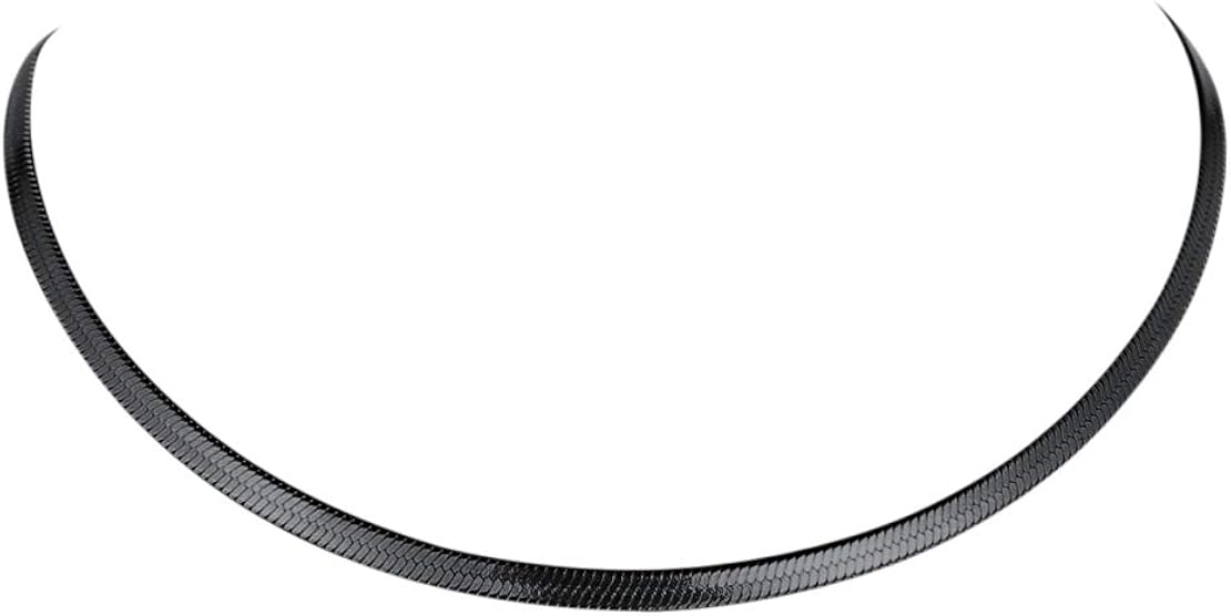 FindChic 3MM Black Flat Snake Chain Choker Necklace Jewellery for Women 32CM Hypoallergenic Stainless Steel Herringbone Chain Choker