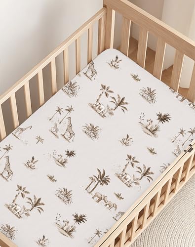 Image of Pack and Play Sheets 2 Pack, Fitted Jersey Knit Mini Crib Sheets for Baby Boys and Girls, Compatible with Graco Pack N Play and Mini Crib Mattress (Safari Dreams, Pack N Play /Mini Crib Sheets)