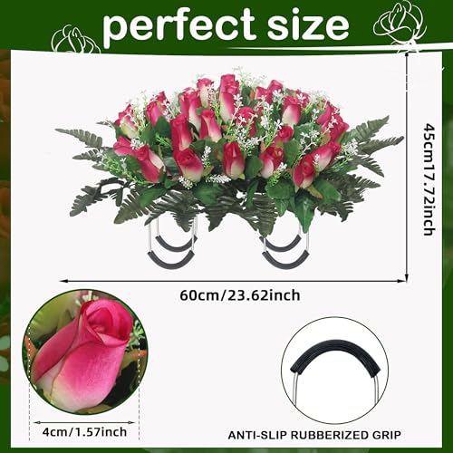 Artificial Cemetery Flowers for Grave,Headstone Flower Saddle for Grave Tombstone Decorations (1, Rose Red) image 5