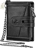furid Genuine Leather Chain Wallets for Men: RFID Blocking Mens Wallet with Chain Purse Bifold Zipper Coin Pocket with Anti-Theft Chain, Gift for Father Husband At Birthday