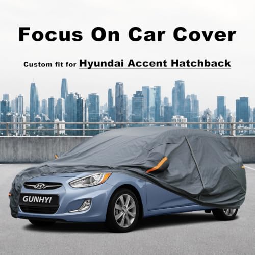 Image of GUNHYI Premium Car Cover Custom Fit Hyundai Accent Hatchback, 16 Layers Heavy Duty Car Cover Waterproof All Weather with Zipper Door for Sun Rain Snow Dust Uv Protection