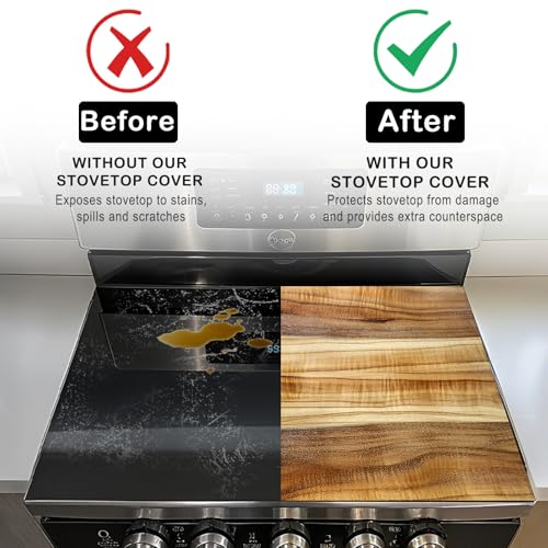 Image of Nuxovilar Stove Top Cover for Electric Stove, 20x28 Inch Polyester Glass Cooktop Protector with Wood Grain Texture Design, for Kitchen Decor & Daily Use