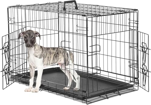 Dog Crate large Medium Dog Cage with 2 Doors and Removal Tray Folding Metal Pet Training Cage Animal Carriere (24inch)