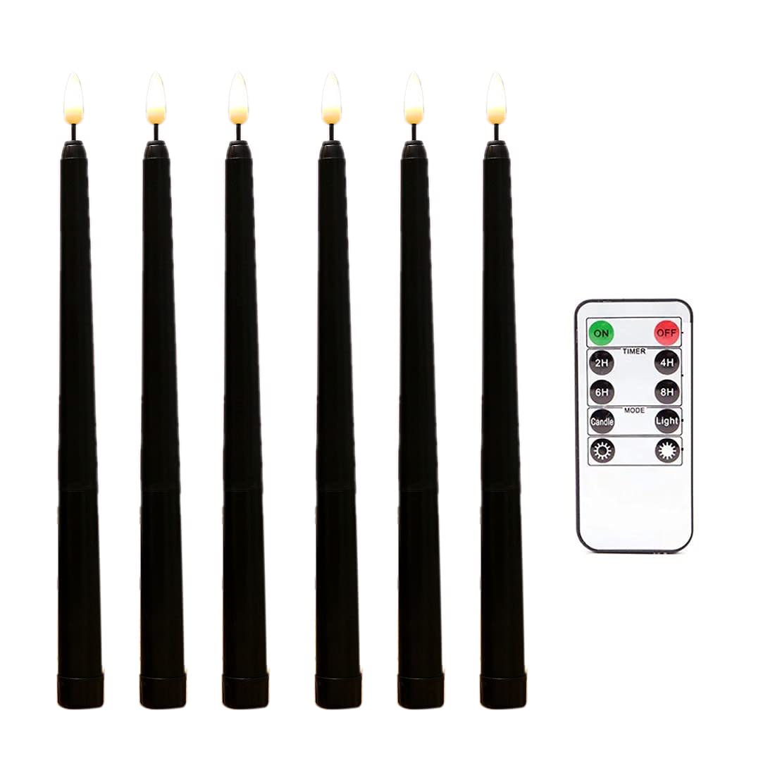 Wresetly Black 6Pcs Flameless Taper Candles Flickering With 10-Key Remote, Battery Operated Led Candlesticks Window Candles