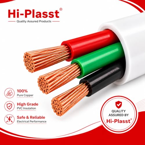 Image of Hi-Plasst 1 Metre 2.5 Sq.mm 3 Core Round Cable Wire | Flexible Copper Electrical Cable with PVC Insulation | Power Wire for AC, Geyser, Washing Machine, Water Pump & Home Wiring