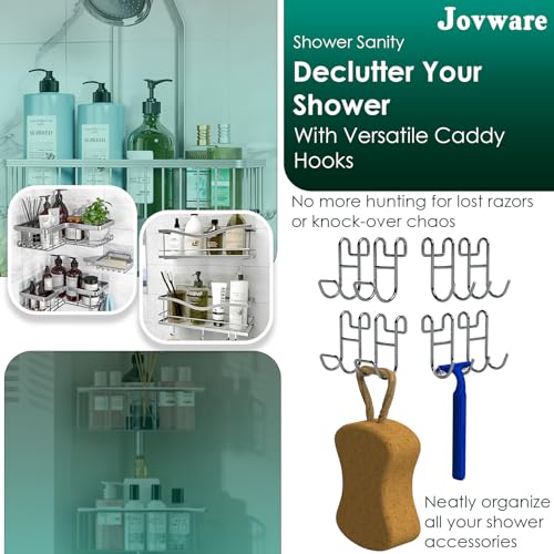Image of Shower Caddy Hooks, Razor Hanger for Shelf and Loofah (Silver - 4 Closed 4 Open)