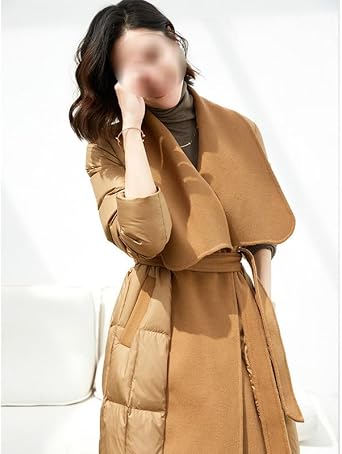 Women's Double-sided Woolen Patchwork Down Coat Jacket Warm Brown Coat for Women