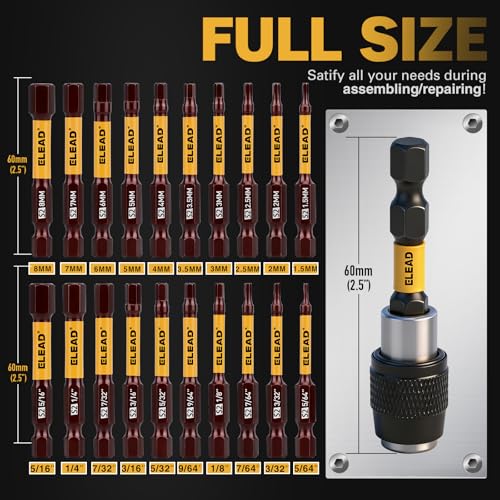 Image of 21-Piece 2.5 inch Allen-Wrench Hex Drill Bit Set, Durable Impact Allen Key Set, Long-Lasting Strong Magnetic Hex Screwdriver Bit Set, SAE & Metric Size, Mechanic Automotive Furniture DIY Home Repairs