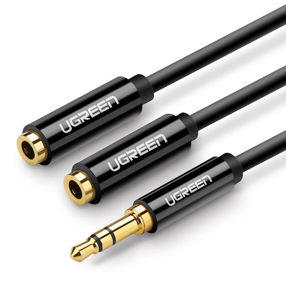 UGreen audio splitter 1x maschio a 2x femmina 3.5mm jack audio (senza microfono) nero 25cm
