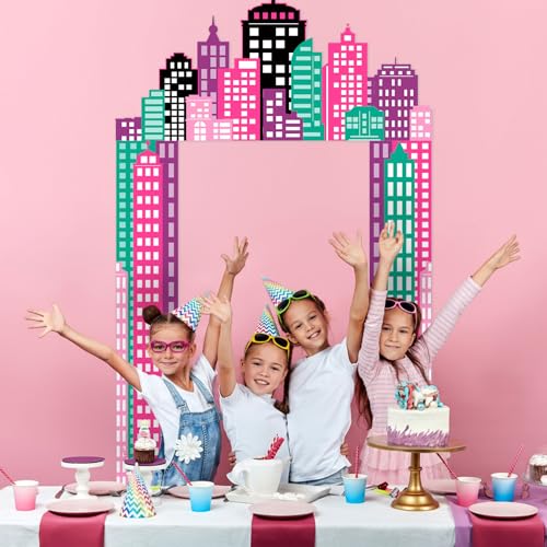 Image of Funrous Hero Party Door Banner Decor Hero Themed Porch Banner City Door Sign Set Cityscape Photo Booth Props Backdrops for Birthday Baby Shower Outdoor Indoor House Porch Decorations
