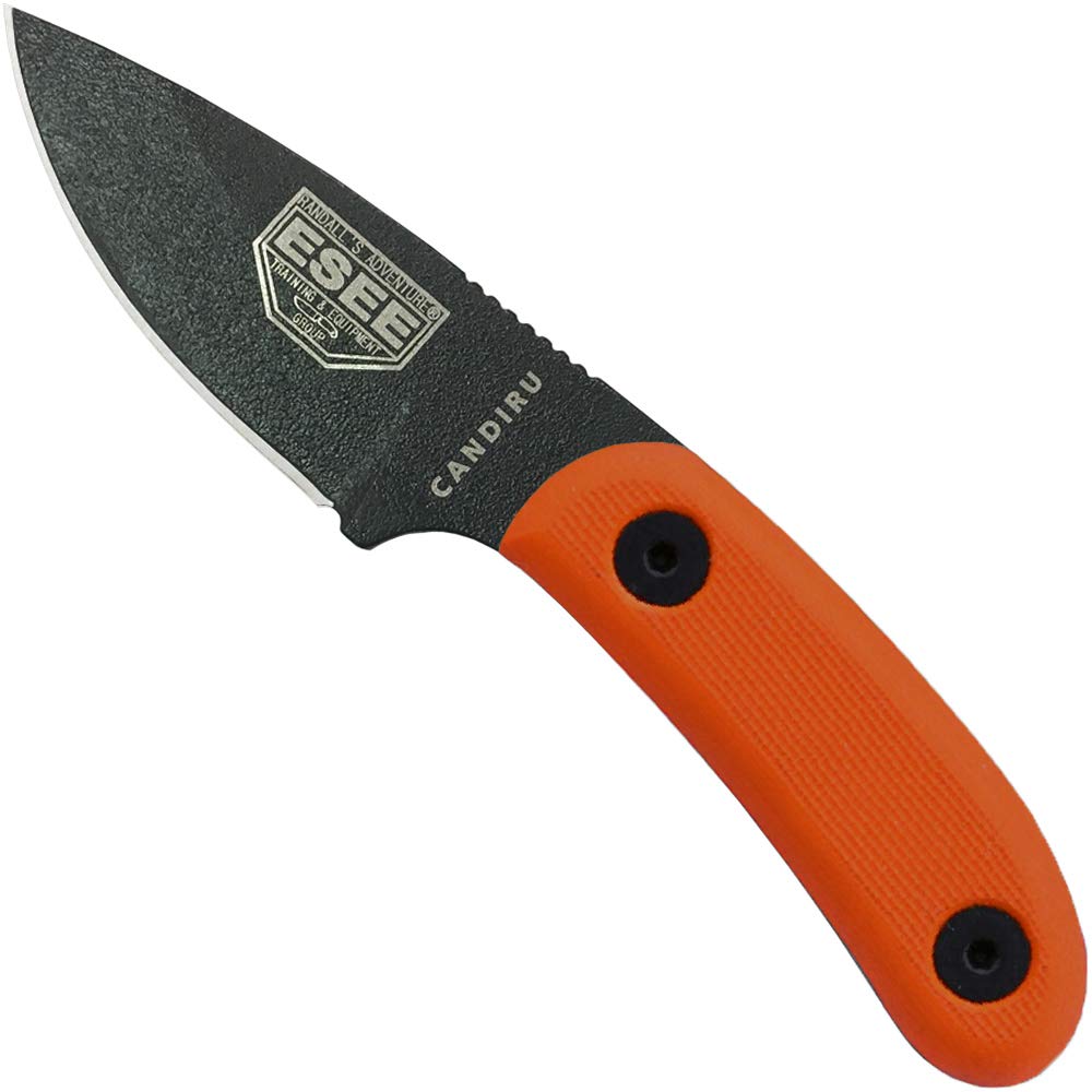 ESEE Knives Candiru Fixed Blade Knife with Molded Polymer Sheath (Orange G10 Handle/Black Blade/Black Sheath)