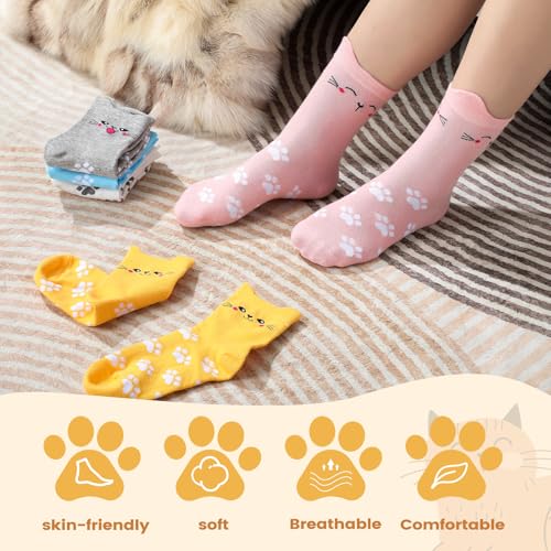 Clothirily CYMMZHNVW5P9L 5 Pairs Women Cat Socks - Colorful Cute Animal Crew Socks, Novelty Funny Cat Dog Animal Socks thumb #3