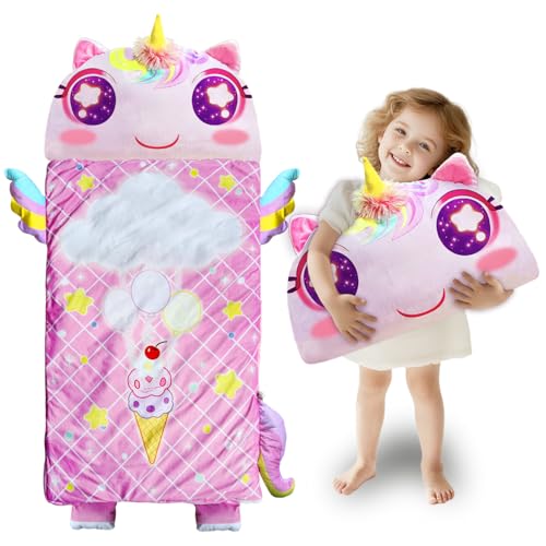 Image of Kids Sleeping Bag, Large Unicorn Slumber Bag for Girls Boys, Portable Nap Mat, Preschool Daycare Kindergarten Birthday Gift 3-12 Yr Child