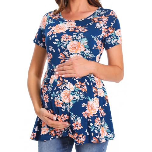 Bearsland Maternity Tops Short Sleeve Scoop Neck Breastfeeding Shirt Pregnancy Clothes - Image 3