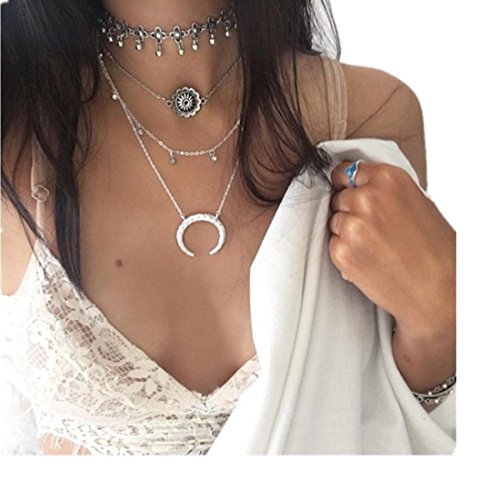 Preisvergleich Produktbild Frau Halskette Zubehör Kolylong® 2 PC Böhmische Frauen-mehrschichtige unregelmäßige hängende Kette Statement Halskette (Silber)