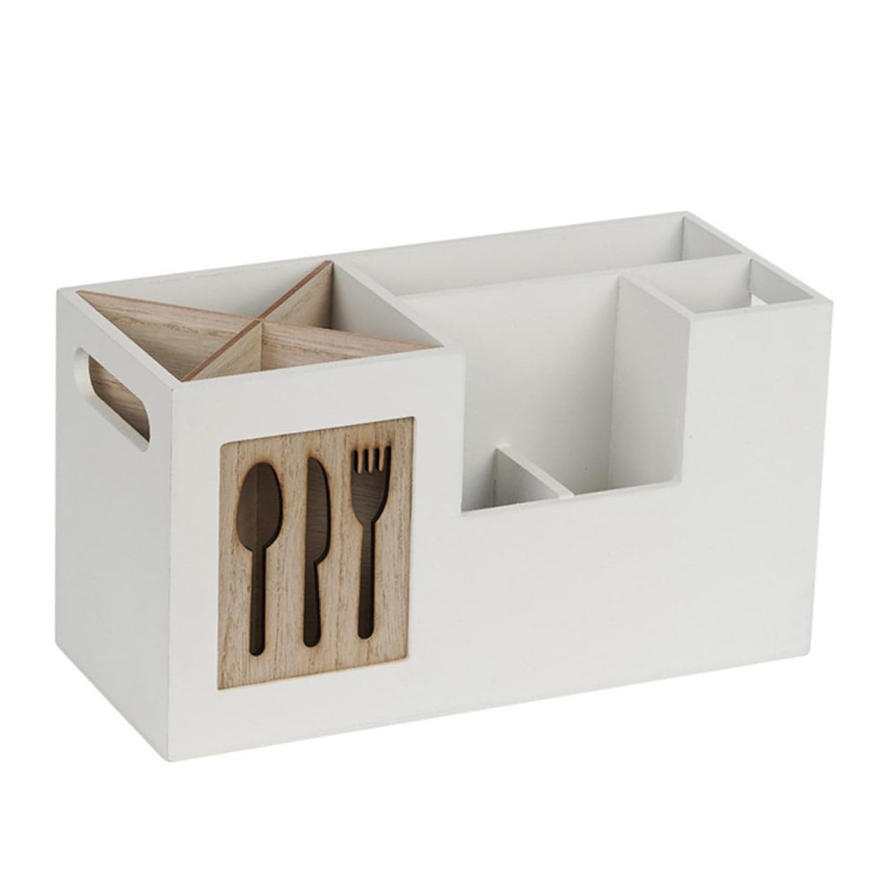 Caja de Almacenaje y Fácil de Limpiar Organizador Resistente a Rayaduras para Cubiertos de Madera Clara para Utensilios de Cocina en Encimera del Hogar