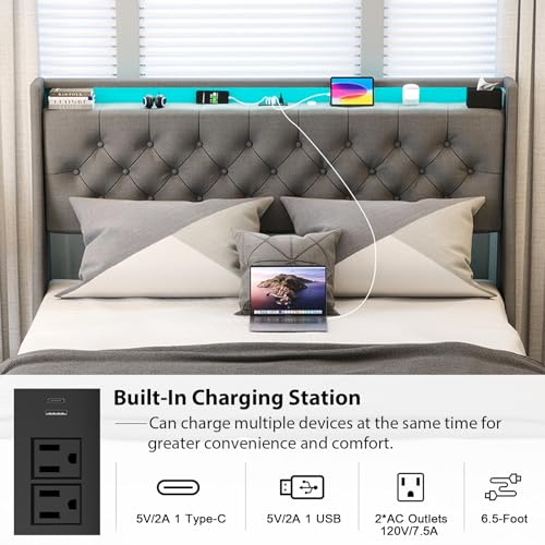 Doltoro C226-QB-FH Queen Size Bed Frame With 4 Storage Drawers And Led Lights thumb #4
