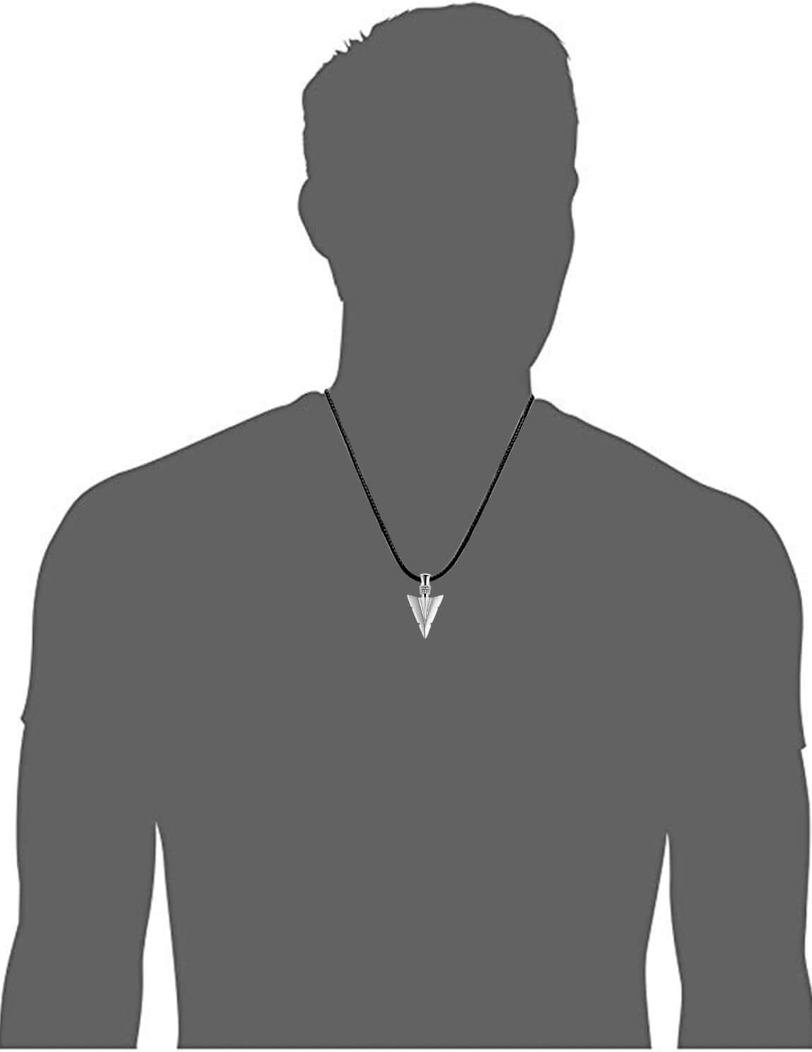 MANBU 925 Sterling Silver Men Jewelry Arrowhead Pendant Necklace with Woven Wax Rope Chain - Image 2