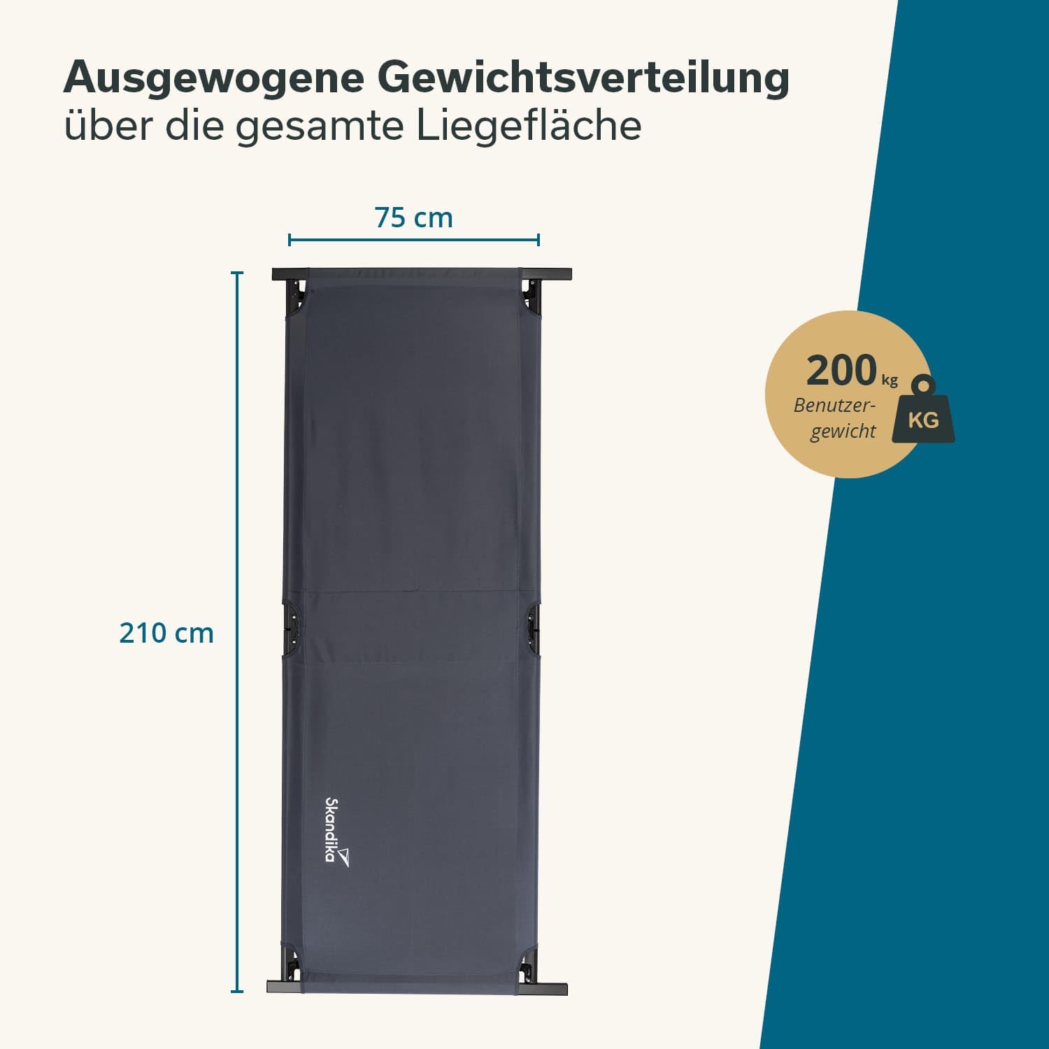 Skandika Campingliege Mutenia | Klappbare Sonnenliege mit Organizer-Tasche, max. 200 kg, 210 x 75 cm, Anti-Rutsch-Füße, Tragetasche | Feldbett Outdoor, Camping, Strand, Garten