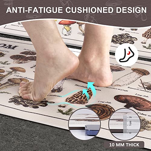Aspmiz 2 Piece Kitchen Mats Anti Fatigue, Mushroom Kitchen Rugs Non Skid Washable, Cushioned Waterproof Kitchen Runner Rug, Memory Foam Comfort Mat For Home Kitchen Sink, 18'' X 48'' + 18'' X 30'' #TOP3