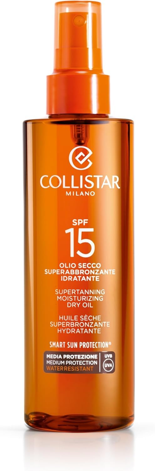 Colistar Olio Secco Superabbronzante Idratante SPF 15, Protezione Media, per Corpo, Viso e Capelli, Rapido Assorbimento, 200 ml