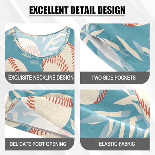 senya Short Sleeve Pajamas Sets Summer Cotton Sleepwear Baseball White Leaves4