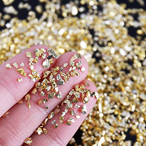 Irregular Crushed Glass Chips Sprinkles, 100g Metallic Chunky Glitter Stones for Nail Art, Resin Mold Filler, DIY Crafts, Vase Filler, Jewelry Making (Gold)