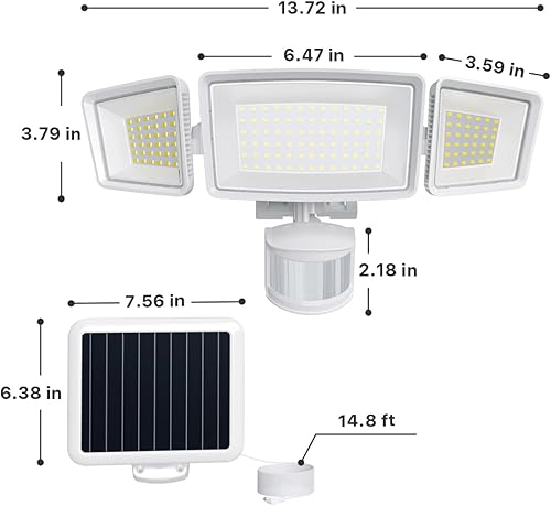 Miniatura 7 de Ensenior 5 modos de sensor de movimiento, luz de seguridad solar, 1800LM 270 gran angular 3 cabezas luces de inundación LED, IP65 luces de pared