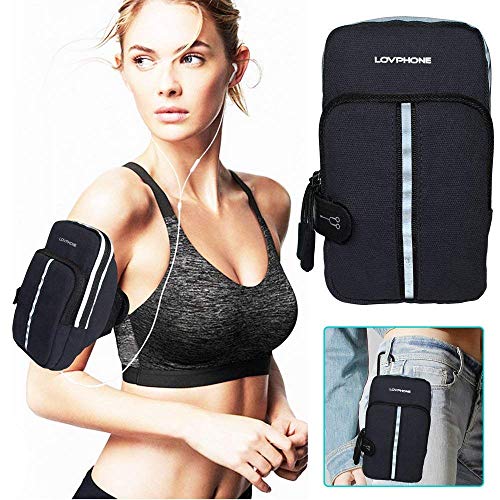 LOVPHONE Sports Armband, Double Pockets Phone Running Armband for iPhone X/8/8 Plus/7/7 Plus, Samsung Galaxy Note 8/S8/S8 Plus/S7, Water Resistant (Navy Blue, 7.0-12.8inch)