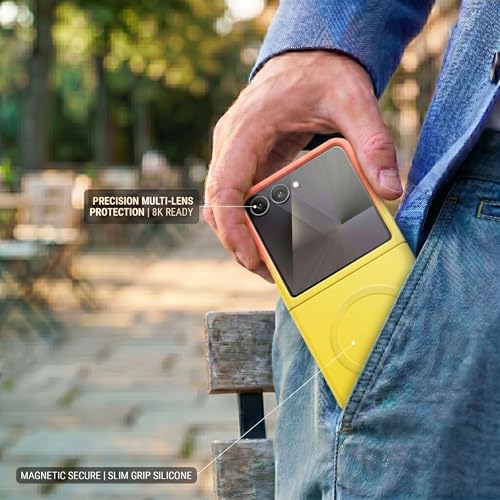 Image of amazon basics Gradient Mag-Safe Case for Samsung Galaxy Z Flip 7 5G | Soft Silicone Shockproof Cover with Camera Protection | Slim Lightweight Design | Smooth Touch & Durable - Orange & Yellow