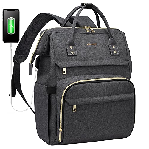 LOVEVOOK Rucksack Damen, Wasserdicht 17 Zoll Laptoprucksack Schulrucksack mit USB Ladeanschluss, Groß Schultasche Rucksack für Uni Schule Reise Arbeit Business Lehrer