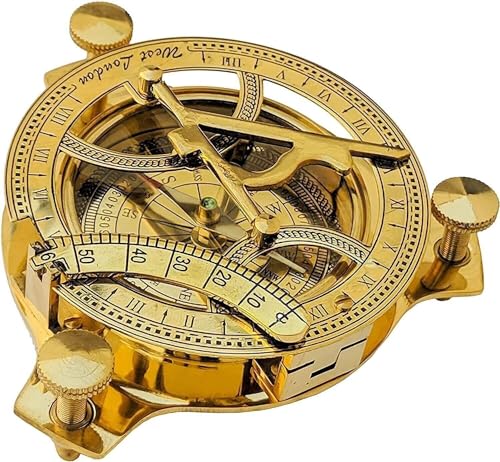 Brújula reloj de sol náutica antigua estilo vintage en latón miniatura 3