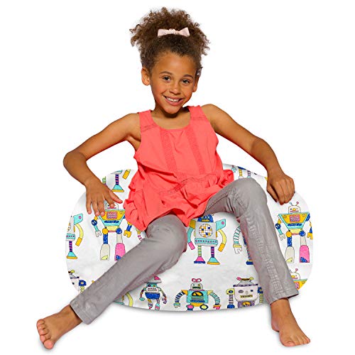 Posh Beanbags Bean Bag Chair, Medium-27in, Canvas Robots on White