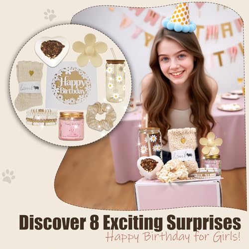 Birthday Gift for Teen Girls, Happy Birthday Box for Girl, Cute Preppy Stuff for Tween Girls, Christmas, Cute Daisy Aesthetic Glass Cups Tumbler Teen Gals Gifts Set 8pcs2