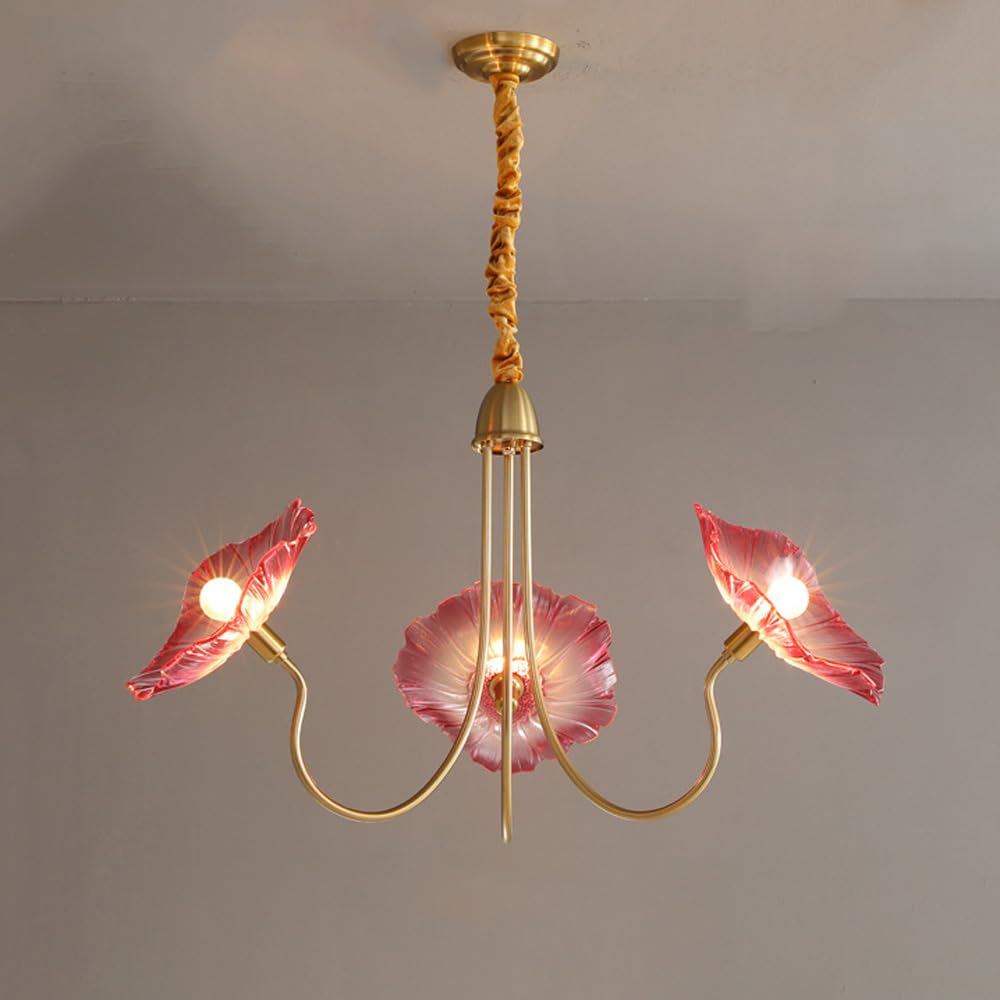 Lustre 6 lumières lotus doré en verre violet Spoutnik pour salle à manger et salon