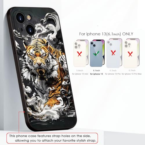 Printed with Tiger for iPhone 13 case, Silicone Soft Shockproof case King Tiger Mysterious Cloud Pattern Prints- Imperial Grandeur(A2- Tigers-Animal)
