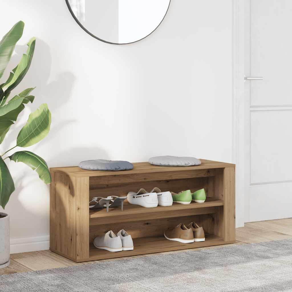Hothingwell Schuhbank, Eiche, 2 Fächer, Aufbewahrungsmöbel aus robustem Holz, bequeme Sitzfläche zum Ausziehen der Schuhe, leicht zu reinigen mit einem feuchten Tuch