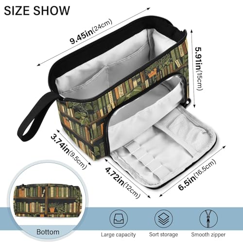 Image of Bookshelf Print Big Capacity Pencil Pen Case Large Pencil Pouch | Portable Multi Compartment Zipper Pencil Bags Stationery Storage for Men Women College Office