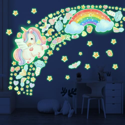 Vinilos decorativos unicornio y arcoíris luminosos para pared miniatura 2