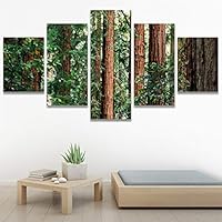 SIGNWIN 5 Panel Canvas Wall Art Green Forest for Home Decorations Ready to Hang - 60