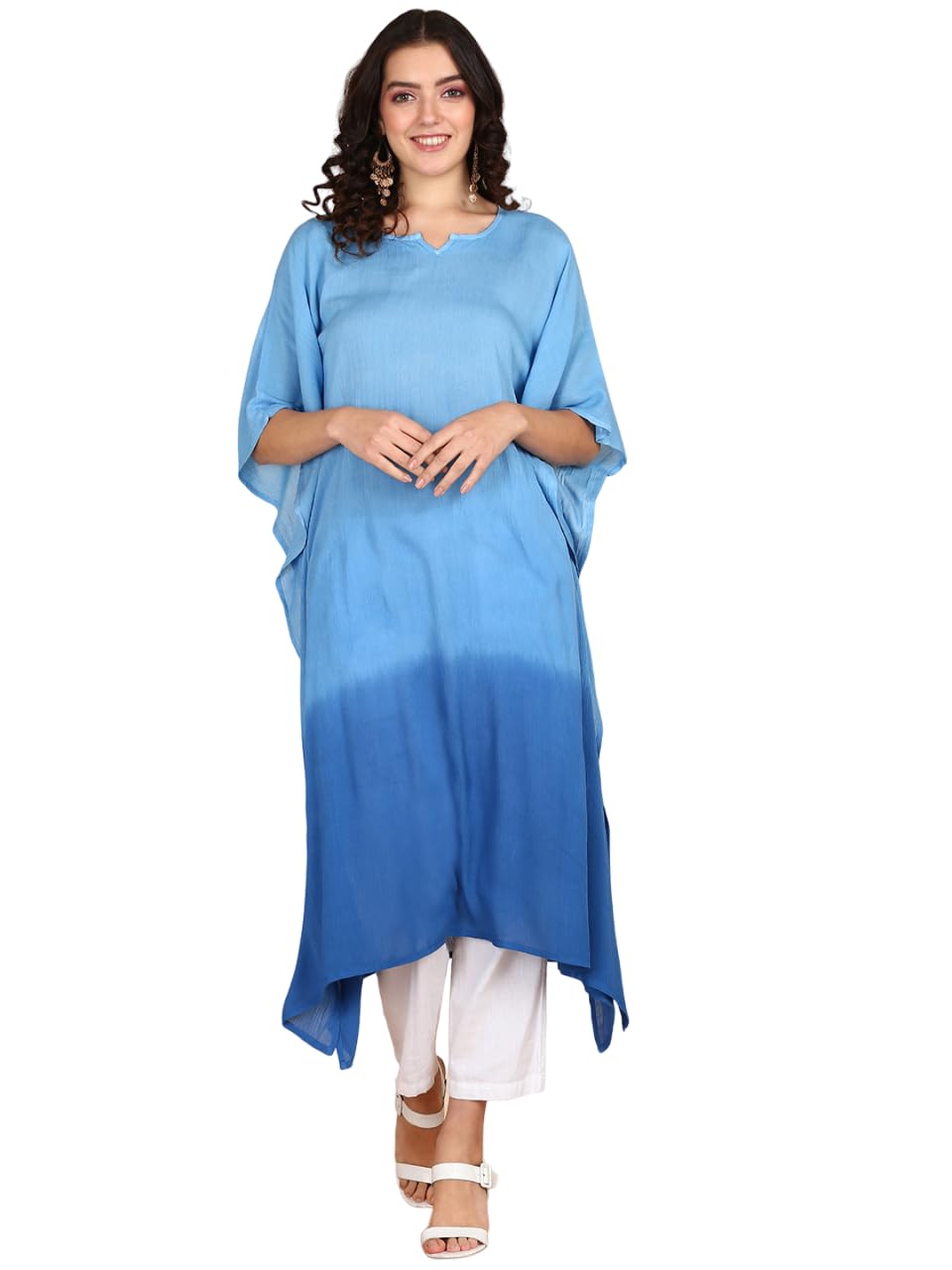 maaesa Women Handcrafted Tie & Dye Rayon Crepe Kaftan Dress | Casual Wear | Flowy Kaftan Style | Lightweight & Breathable Fabric-picture-3