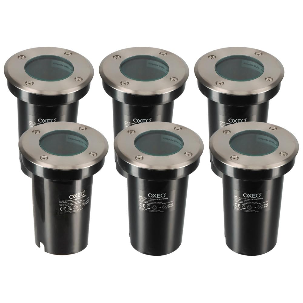 Spots encastrables X6 - Extérieur - Couvercle inox - Pour Ampoule LED GU10 - Etanche IP67 - Spot terrasse - Éclairage jardin